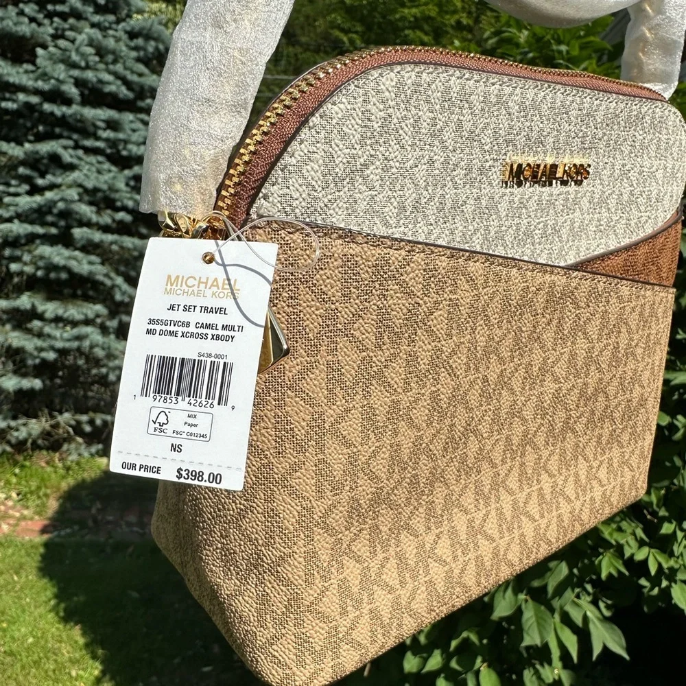Michael Kors Jet Set color block crossbody Camel NWT - Picture 5 of 12